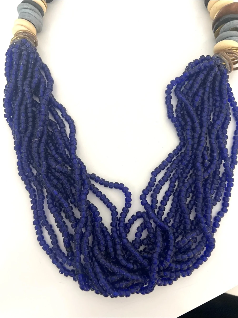 Handmade Multistrand Blue Beaded Necklace with Mixed Accent Discs - Picture 2 of 7